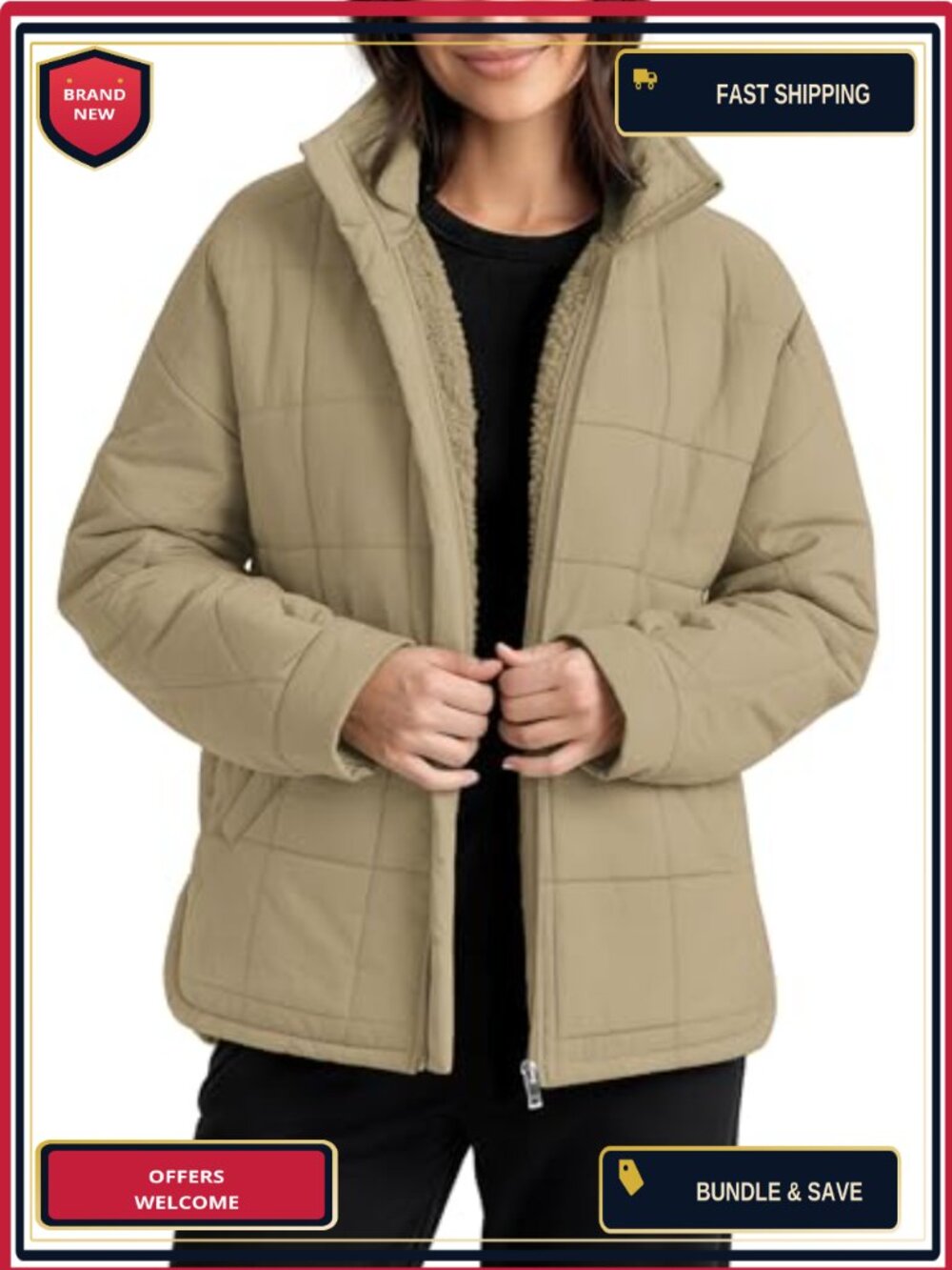Sherpa Lined Insulated Jacket Full Zip Split Hem Long Sleeve Casual Winter Coat